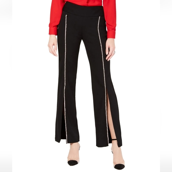 INC Glam Deep Black Wide Leg Embellished Slit Pants WOMEN'S - Picture 1 of 10